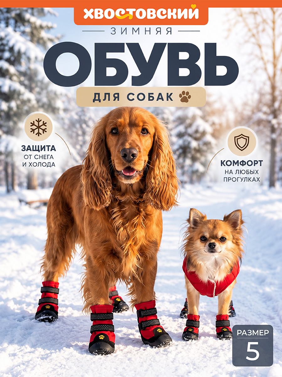 БЫЛО 2808 руб! Обувь для собак 5, красный