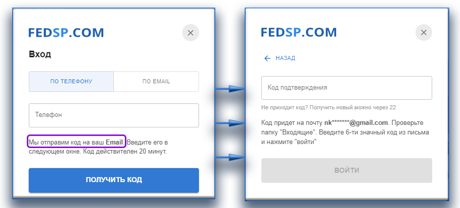 Форма выбора способа авторизации на fedsp.com