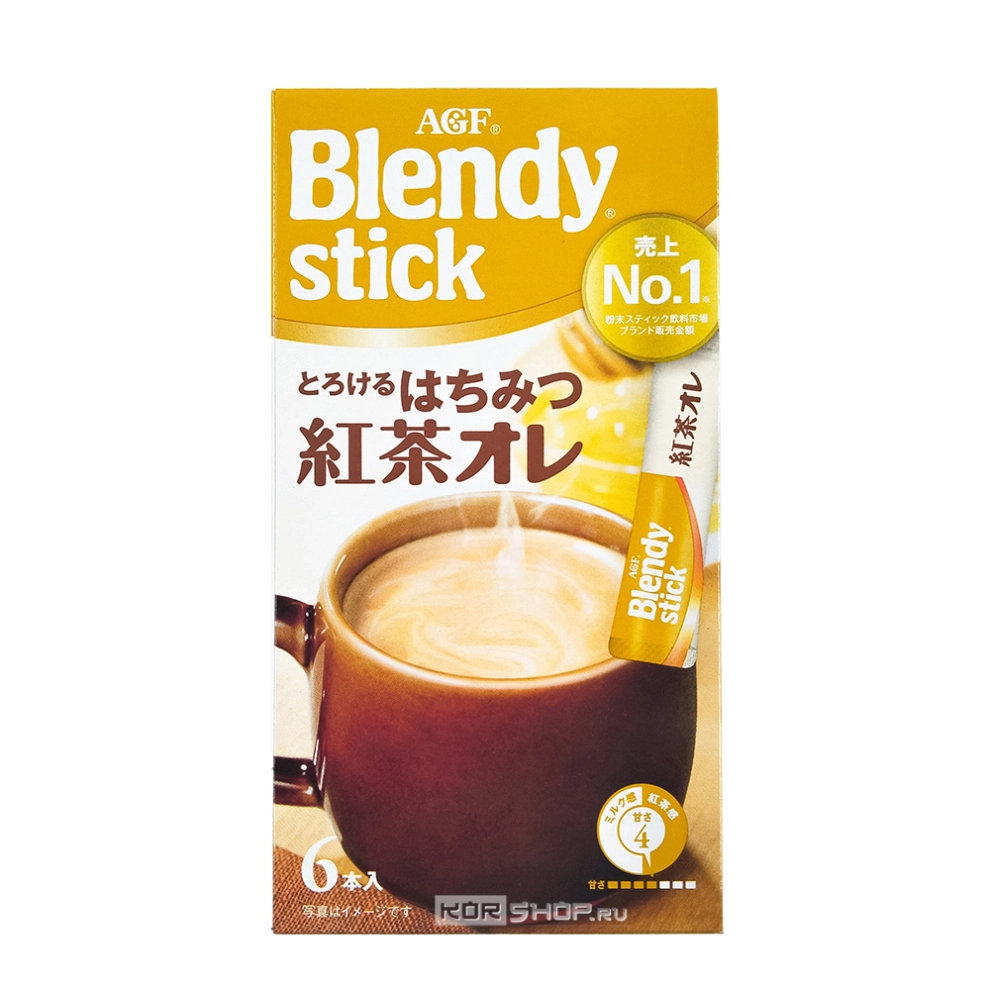 Растворимый чёрный чай с мёдом и молоком в стиках Blendy Stick AGF, Япония, 59,4 г (9,9 г х 6 шт.) Акция